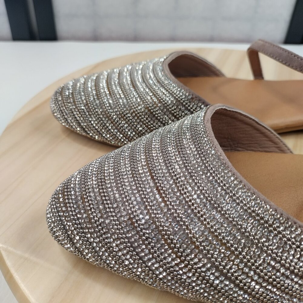 Torrid Rhinestone Bling Pointed Toe Faux Suede Tan Strap Shoes Women US 10.5WW